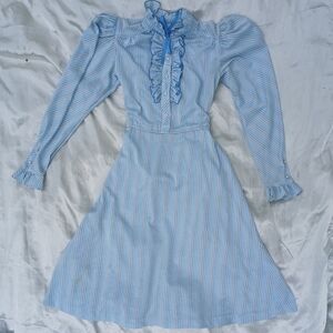 Vintage 1970s 70s Blue Cottagecore Coquette Unique Sm Fairy Fairycore Midi Dress